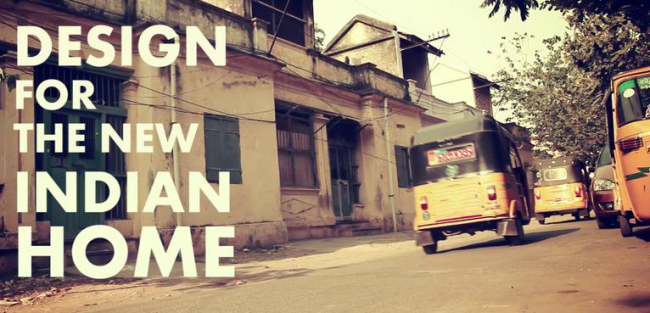 Photo of a street in India with text: Design for the New Indian Home