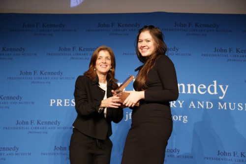 Photo of Veronika Scott accepting award