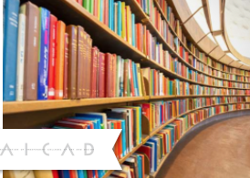 Photo of library bookshelves