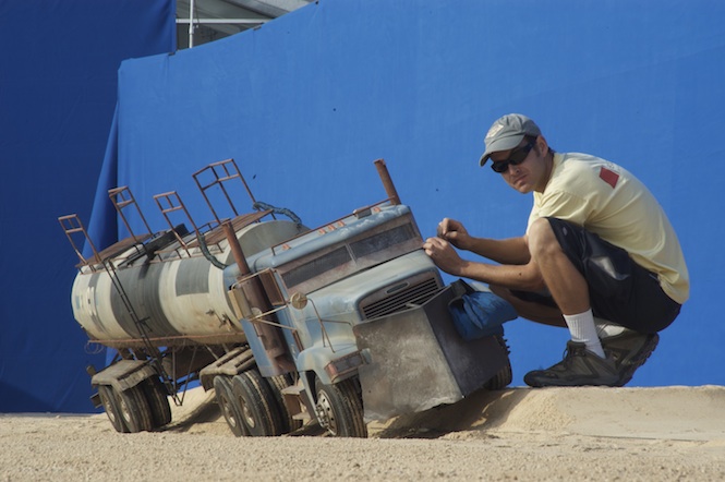 Photo of Brian Hahn working on set