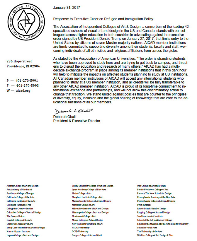 Graphic image of the response letter with AICAD logo