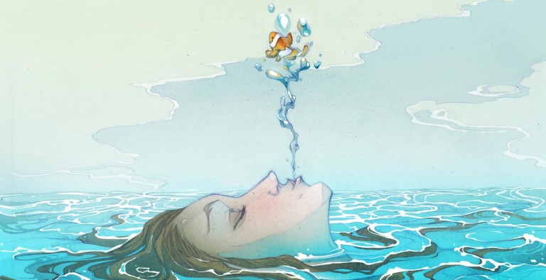 Illustration of girl swimming
