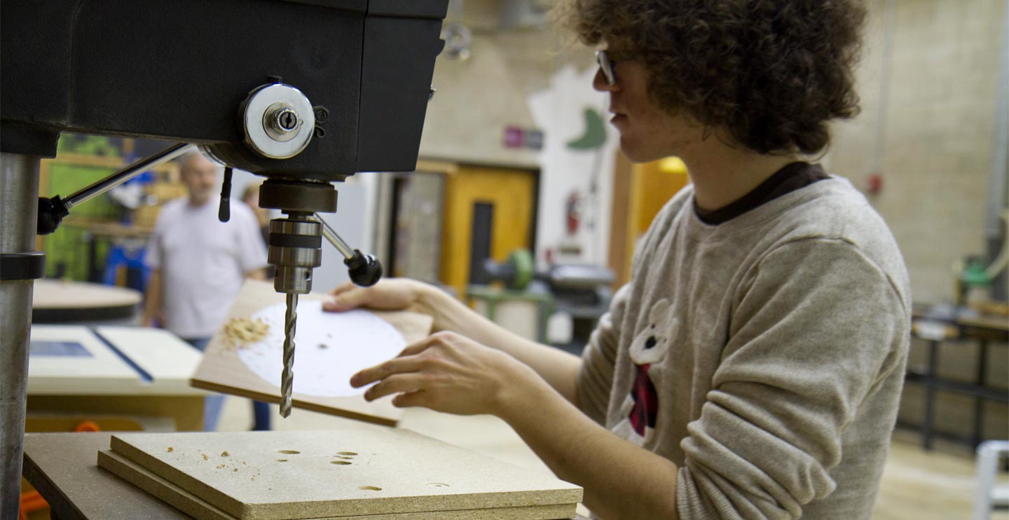 Student in wood shop