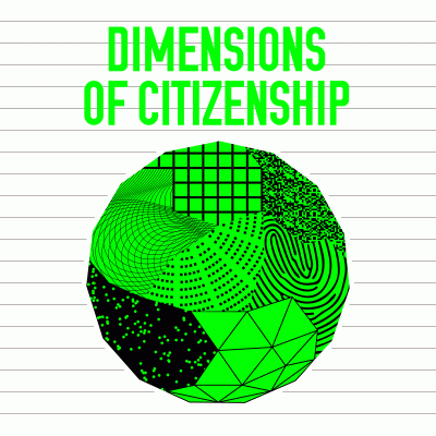 Circular logo with green and black abstract design